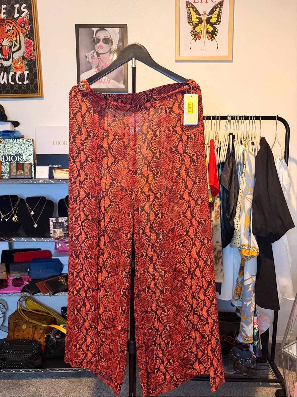 MICHAEL Michael Kors Red Snake-Print Swim Coverup Pants SIZE MEDIUM